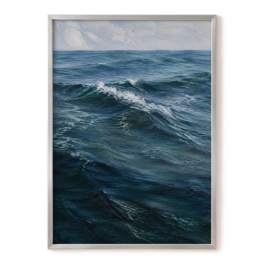 Restless Blue, blue, gray, white nature wall art, front artwork view