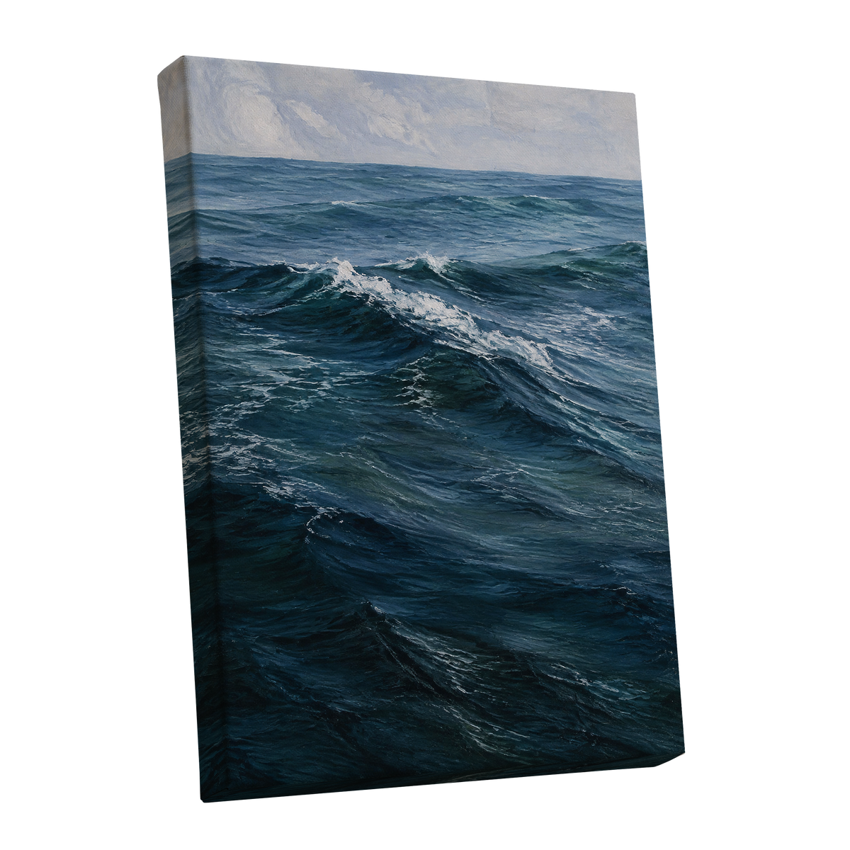 Restless Blue, blue, gray, white nature wall art shown as a stretched canvas wall art