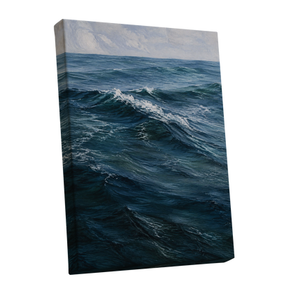 Restless Blue, blue, gray, white nature wall art shown as a stretched canvas wall art