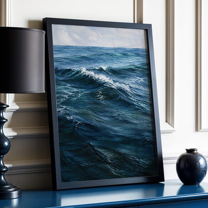 Restless Blue, blue, gray, white nature wall art displayed in a styled interior, gallery view 2