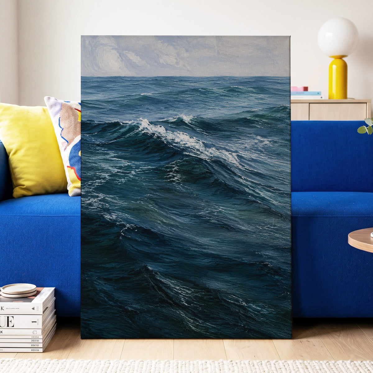 Restless Blue, blue, gray, white nature wall art displayed in a styled interior, gallery view 3