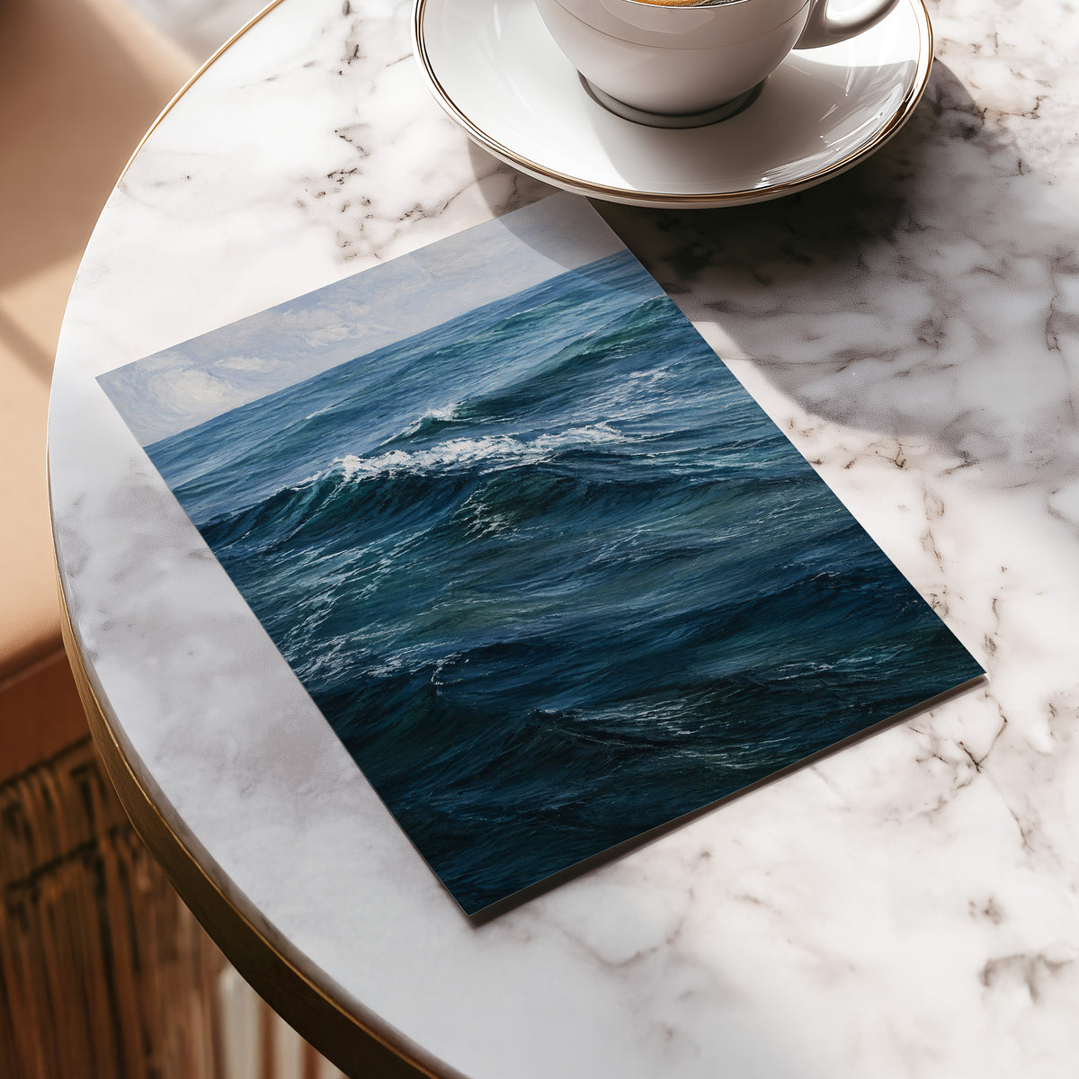 Restless Blue, blue, gray, white nature wall art displayed in a styled interior, gallery view 5