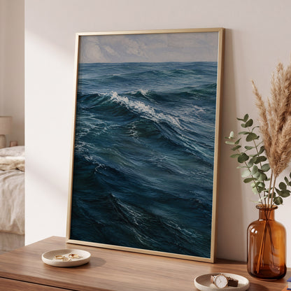 Restless Blue, blue, gray, white nature wall art displayed in a styled interior, gallery view 6