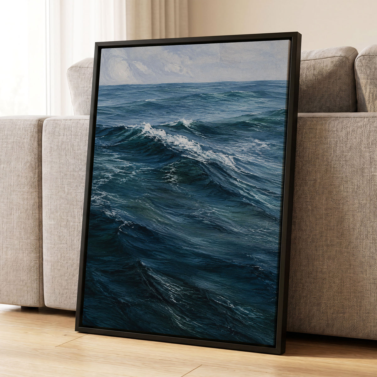 Restless Blue, blue, gray, white nature wall art displayed in a styled interior, gallery view 8