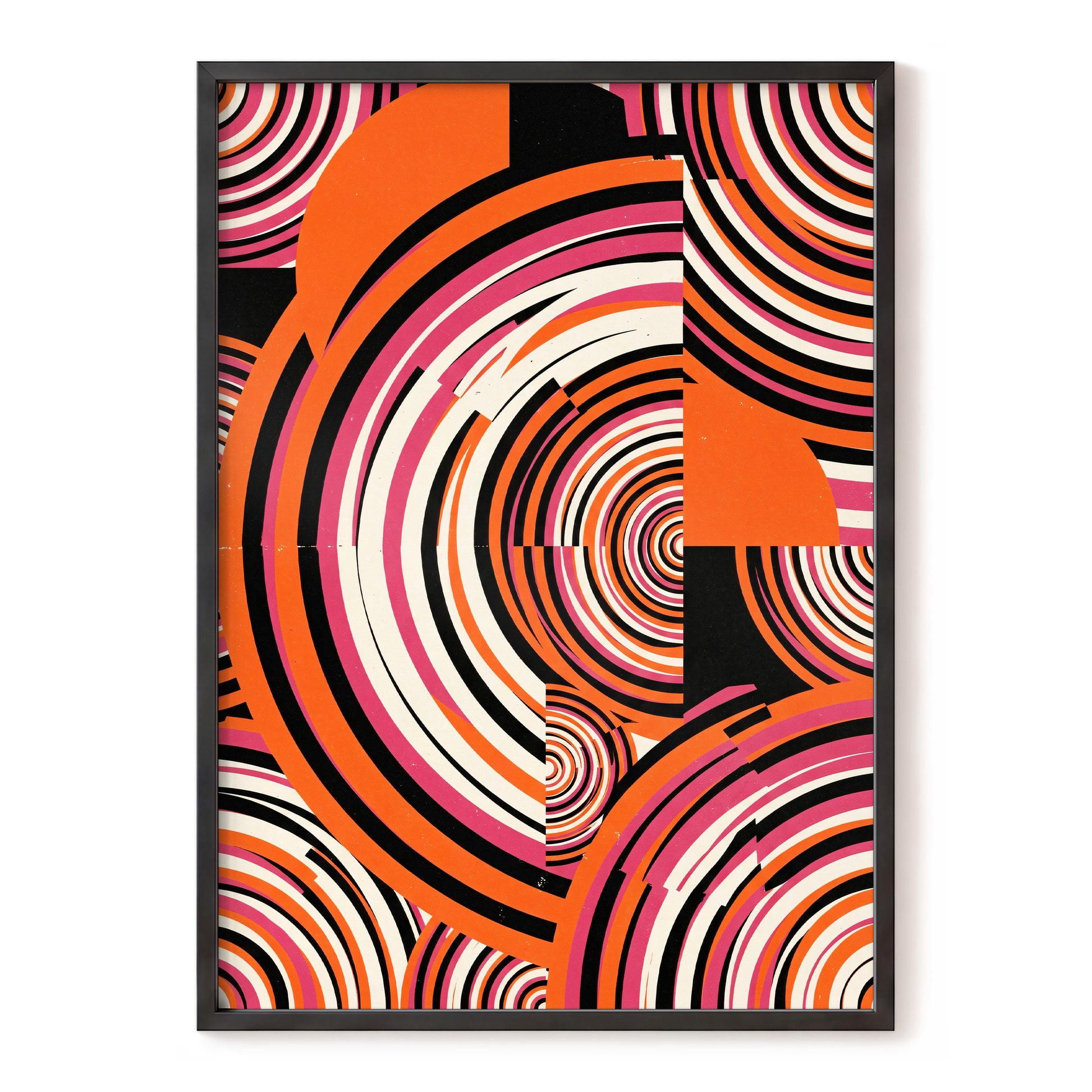 Retro Orbit Rhythm, orange, black, pink abstract wall art, front artwork view