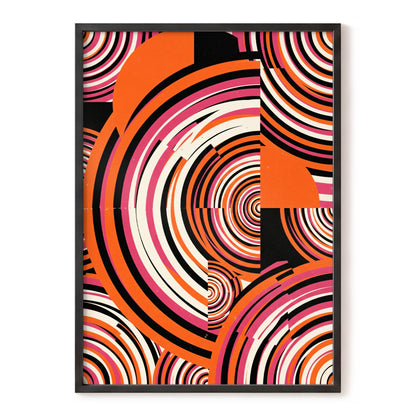 Retro Orbit Rhythm, orange, black, pink abstract wall art, front artwork view