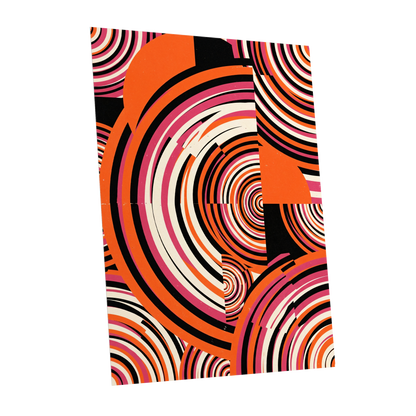 Retro Orbit Rhythm, orange, black, pink abstract wall art shown as a unframed poster wall art print