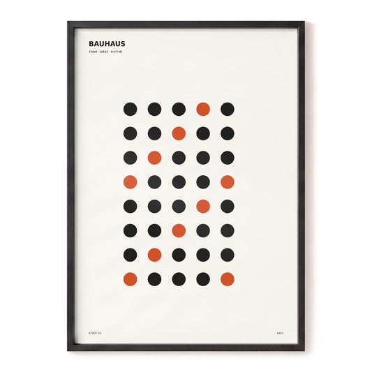 Rhythm in Circles, black, beige, orange minimalist wall art, front artwork view