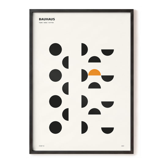 Rhythm in Form, black, beige, orange minimalist wall art, front artwork view