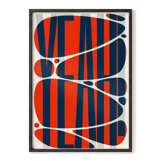 Rhythm in Red and Blue, red, blue, beige abstract wall art, front artwork view