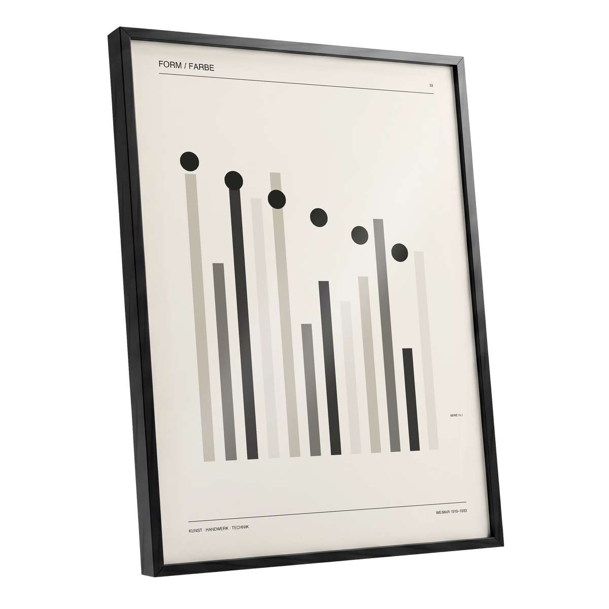 Rhythm of Form, black, beige, gray minimalist wall art shown as a black framed poster wall art print