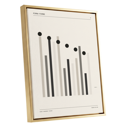 Rhythm of Form, black, beige, gray minimalist wall art shown as a gold framed canvas wall art