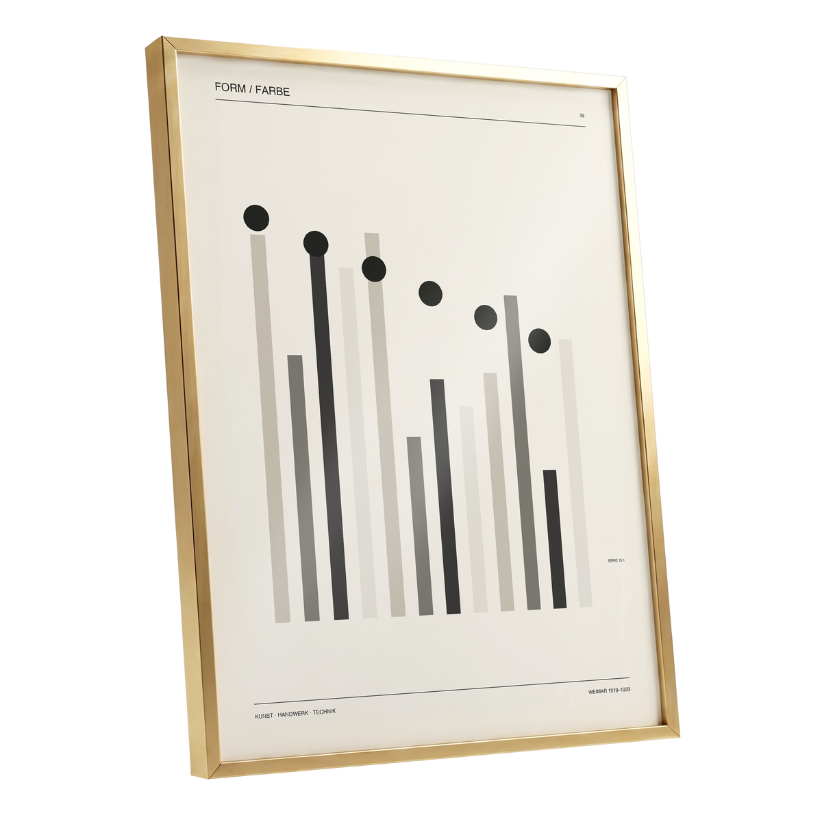 Rhythm of Form, black, beige, gray minimalist wall art shown as a gold framed poster wall art print