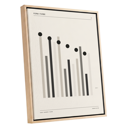 Rhythm of Form, black, beige, gray minimalist wall art shown as a oak framed canvas wall art