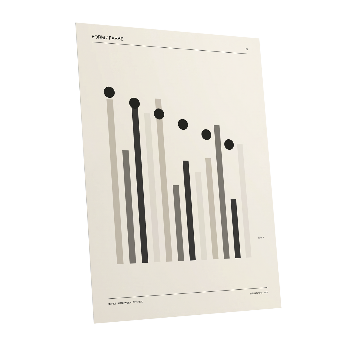 Rhythm of Form, black, beige, gray minimalist wall art shown as a unframed poster wall art print