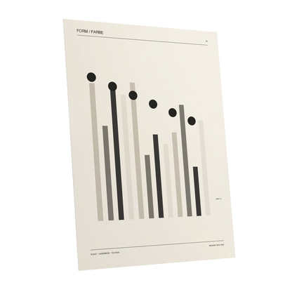 Rhythm of Form, black, beige, gray minimalist wall art shown as a unframed poster wall art print