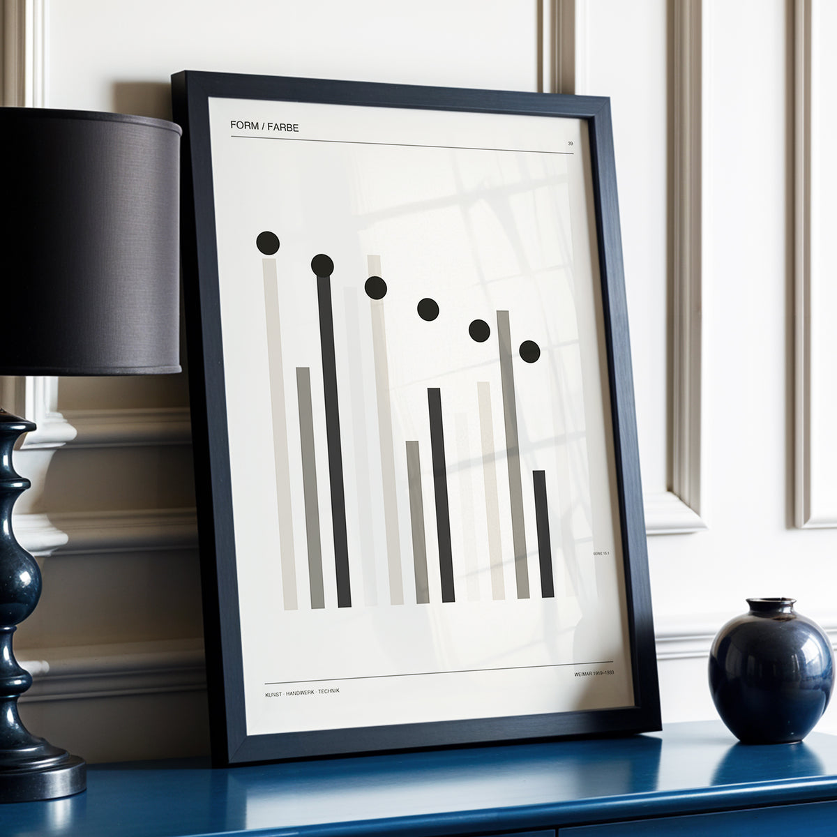 Rhythm of Form, black, beige, gray minimalist wall art displayed in a styled interior, gallery view 3
