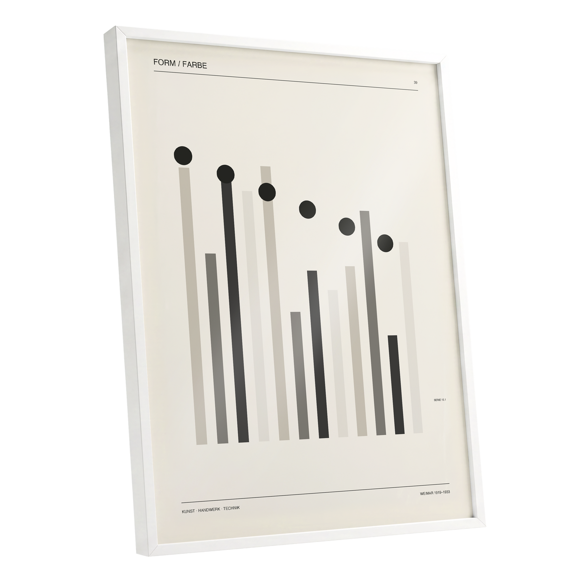 Rhythm of Form, black, beige, gray minimalist wall art shown as a white framed poster wall art print