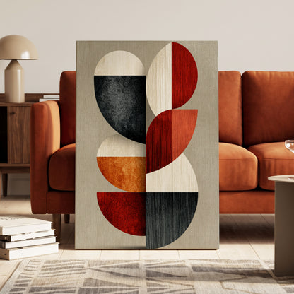 Rhythms in Form, red, orange, black abstract wall art on canvas displayed in a styled interior, gallery view 1