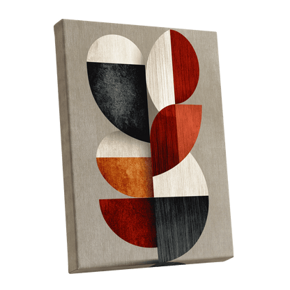 Rhythms in Form, red, orange, black abstract wall art shown as a stretched canvas wall art