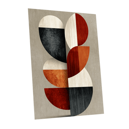 Rhythms in Form, red, orange, black abstract wall art shown as a unframed poster wall art print