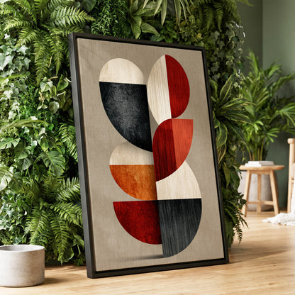 Rhythms in Form, red, orange, black abstract wall art displayed in a styled interior, gallery view 1