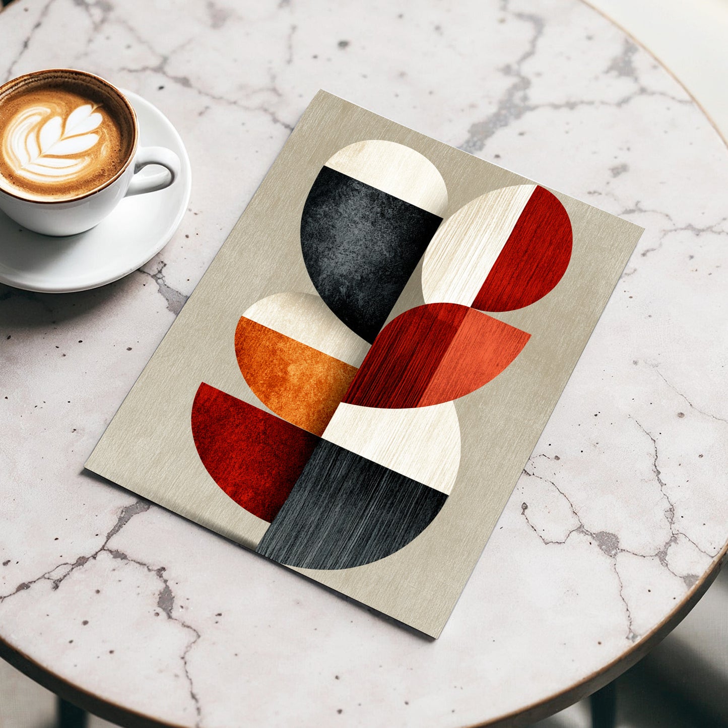 Rhythms in Form, red, orange, black abstract wall art displayed in a styled interior, gallery view 3