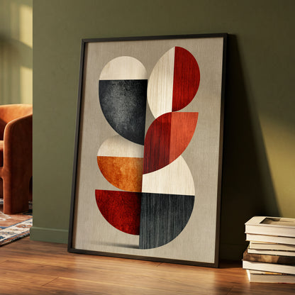 Rhythms in Form, red, orange, black abstract wall art displayed in a styled interior, gallery view 4