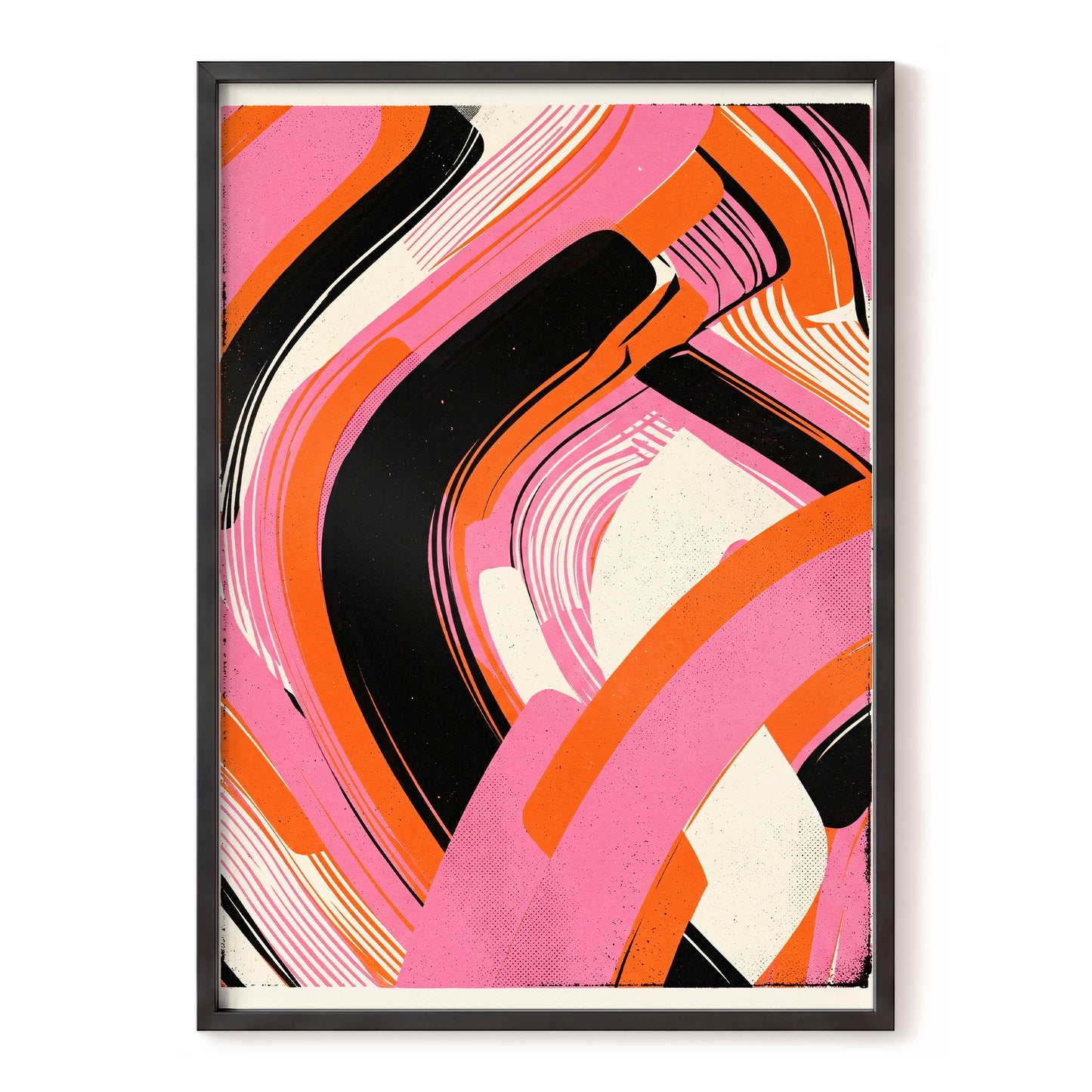 Ribbon Rush, pink, orange, black abstract wall art, front artwork view