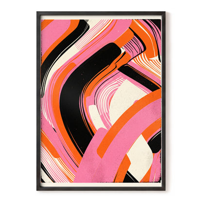 Ribbon Rush, pink, orange, black abstract wall art, front artwork view
