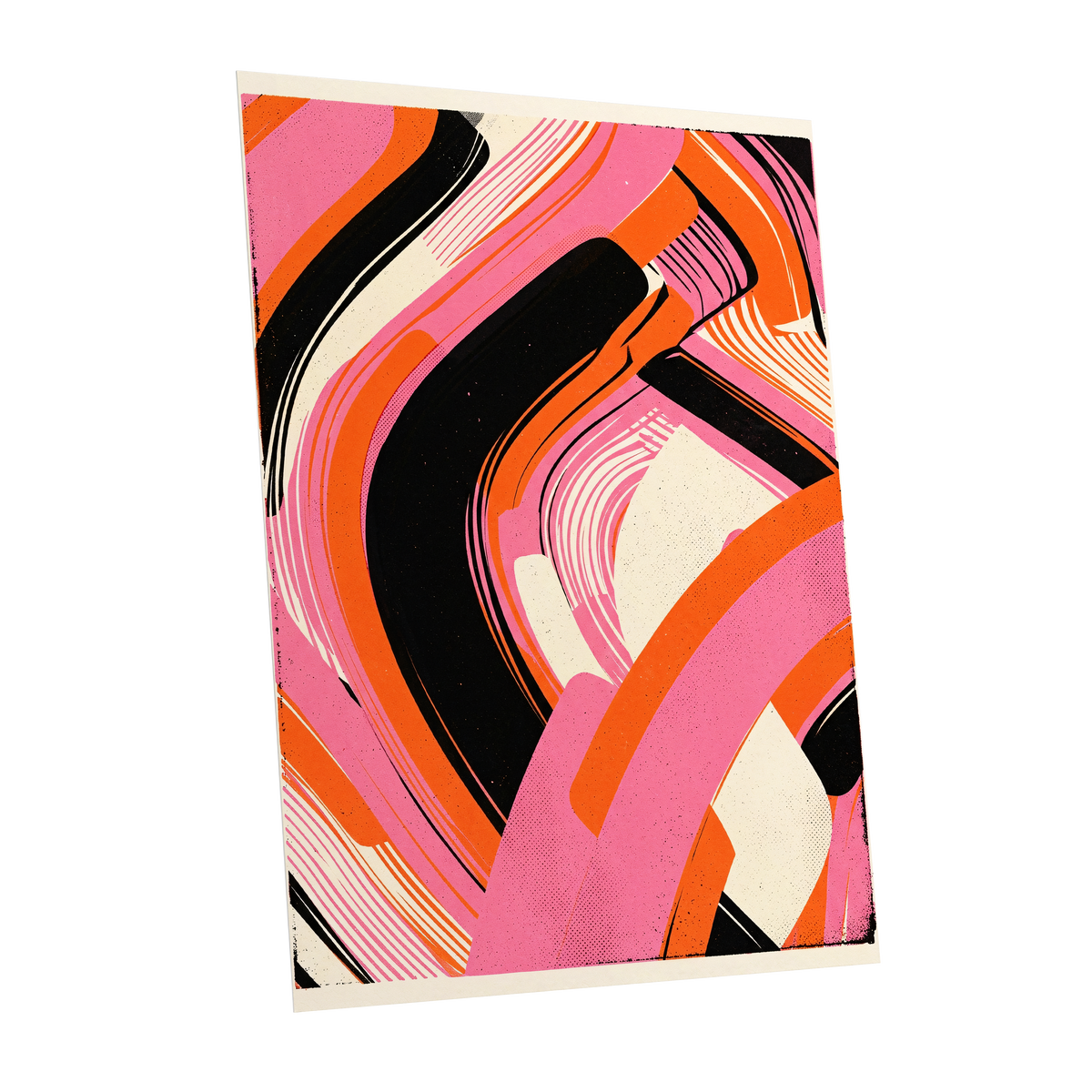 Ribbon Rush, pink, orange, black abstract wall art shown as a unframed poster wall art print
