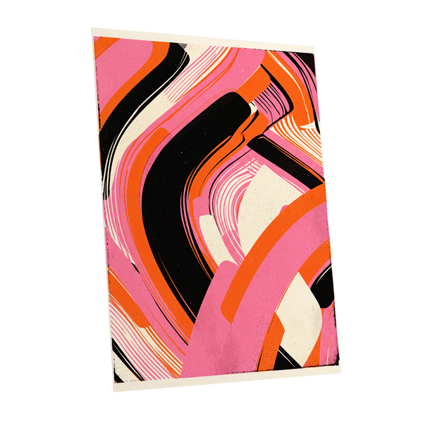 Ribbon Rush, pink, orange, black abstract wall art shown as a unframed poster wall art print