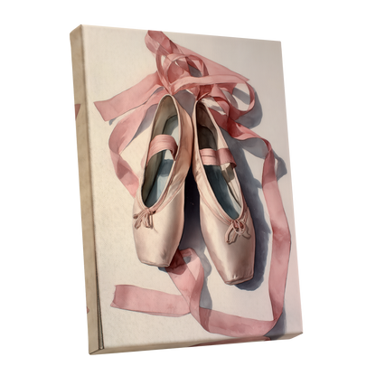 Ribbons at Rest, pink, beige, gray minimalist wall art shown as a stretched canvas wall art