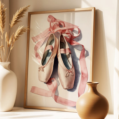 Ribbons at Rest, pink, beige, gray minimalist wall art displayed in a styled interior, gallery view 2