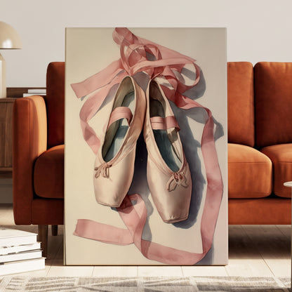 Ribbons at Rest, pink, beige, gray minimalist wall art displayed in a styled interior, gallery view 3