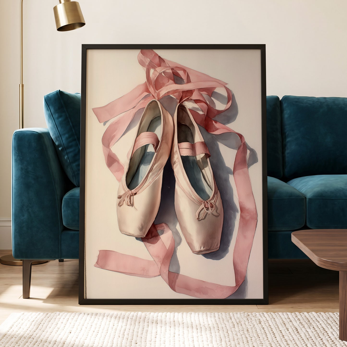 Ribbons at Rest, pink, beige, gray minimalist wall art displayed in a styled interior, gallery view 9
