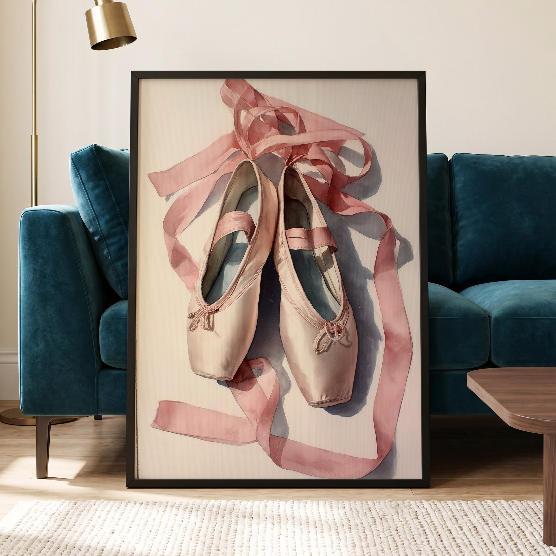 Ribbons at Rest, pink, beige, gray minimalist wall art displayed in a styled interior, gallery view 9