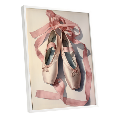 Ribbons at Rest, pink, beige, gray minimalist wall art shown as a white framed poster wall art print