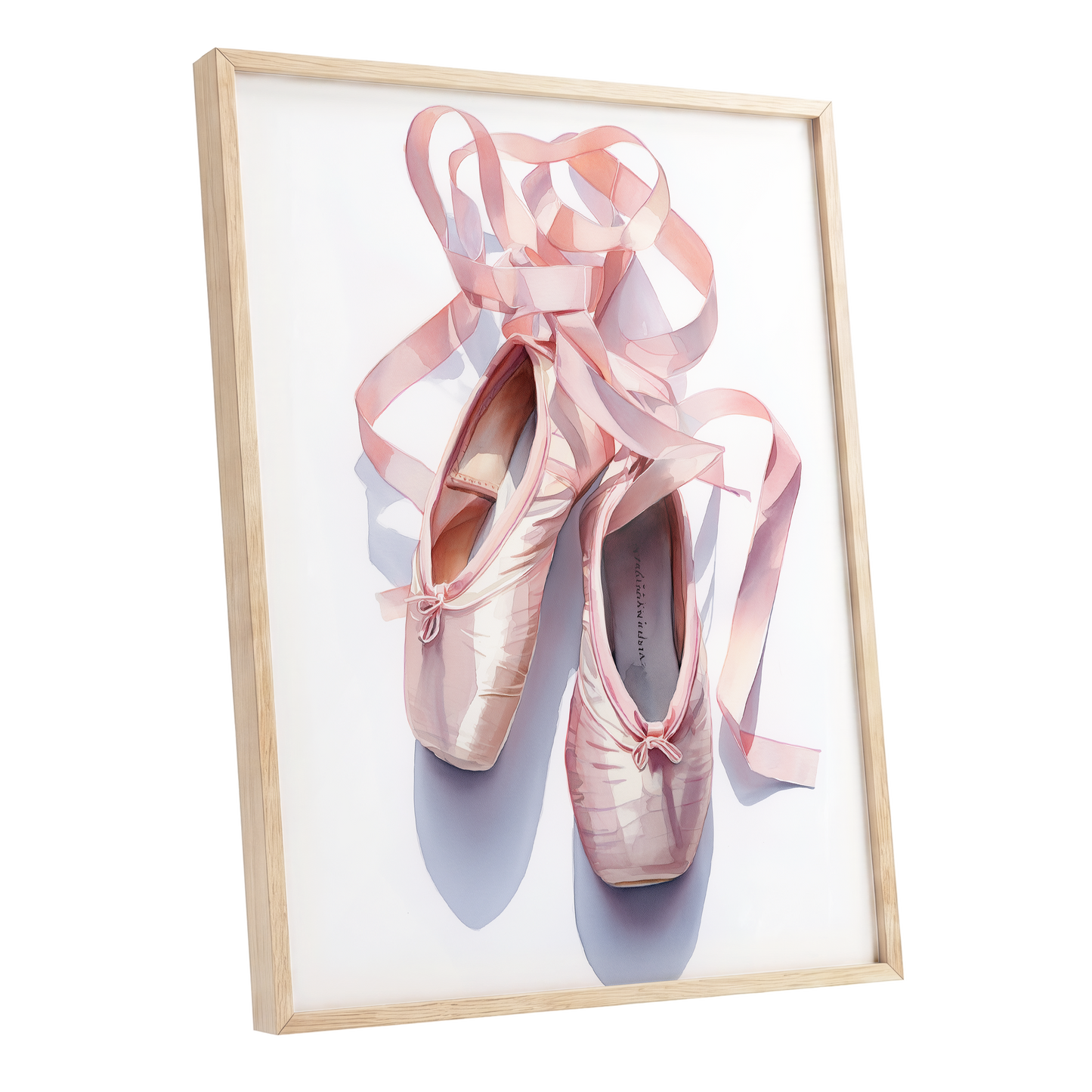 Ribbons at the Barre, pink, white, beige minimalist wall art shown as a oak framed poster wall art print