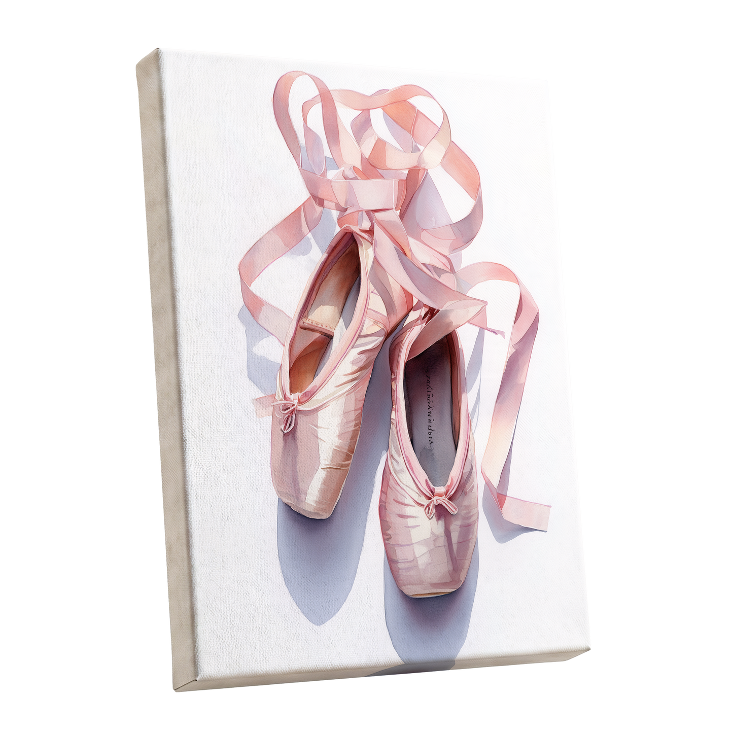 Ribbons at the Barre, pink, white, beige minimalist wall art shown as a stretched canvas wall art