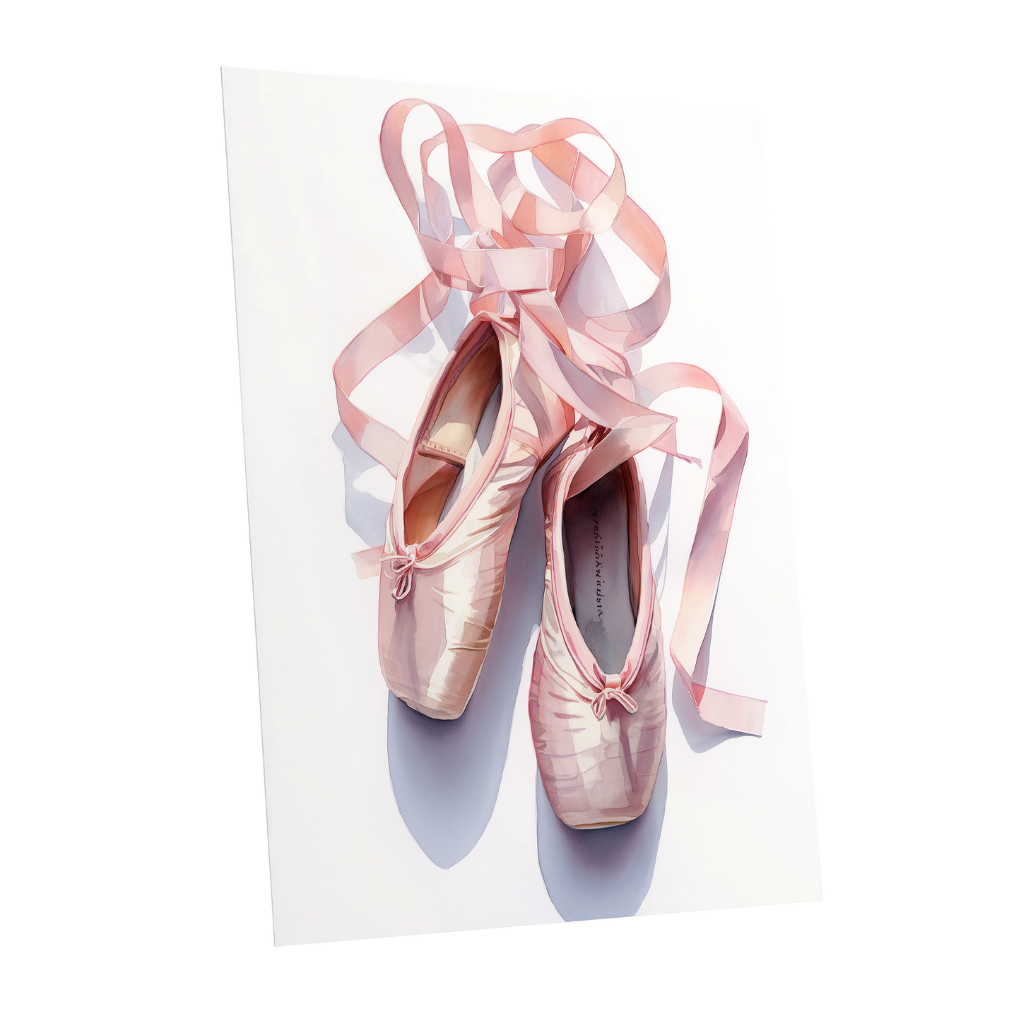 Ribbons at the Barre, pink, white, beige minimalist wall art shown as a unframed poster wall art print