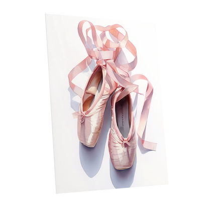 Ribbons at the Barre, pink, white, beige minimalist wall art shown as a unframed poster wall art print