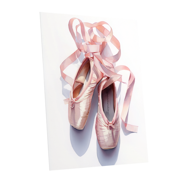 Ribbons at the Barre, pink, white, beige minimalist wall art shown as a unframed poster wall art print