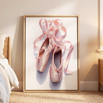 Ribbons at the Barre, pink, white, beige minimalist wall art displayed in a styled interior, gallery view 4