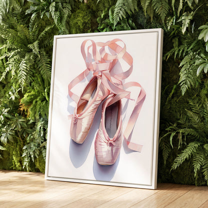 Ribbons at the Barre, pink, white, beige minimalist wall art displayed in a styled interior, gallery view 8