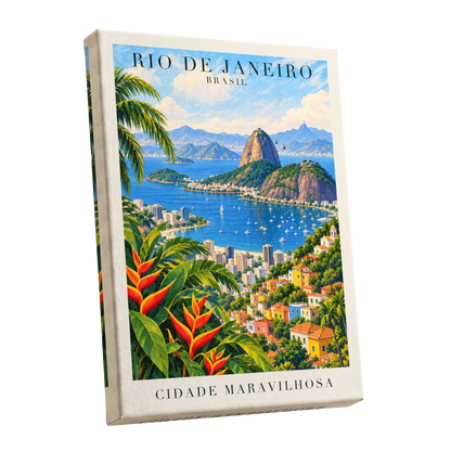 Rio in Full Colour, blue, green, beige nature wall art shown as a stretched canvas wall art