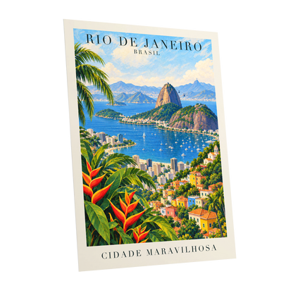 Rio in Full Colour, blue, green, beige nature wall art shown as a unframed poster wall art print