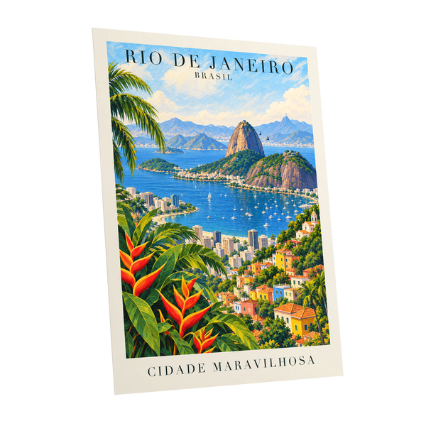 Rio in Full Colour, blue, green, beige nature wall art shown as a unframed poster wall art print