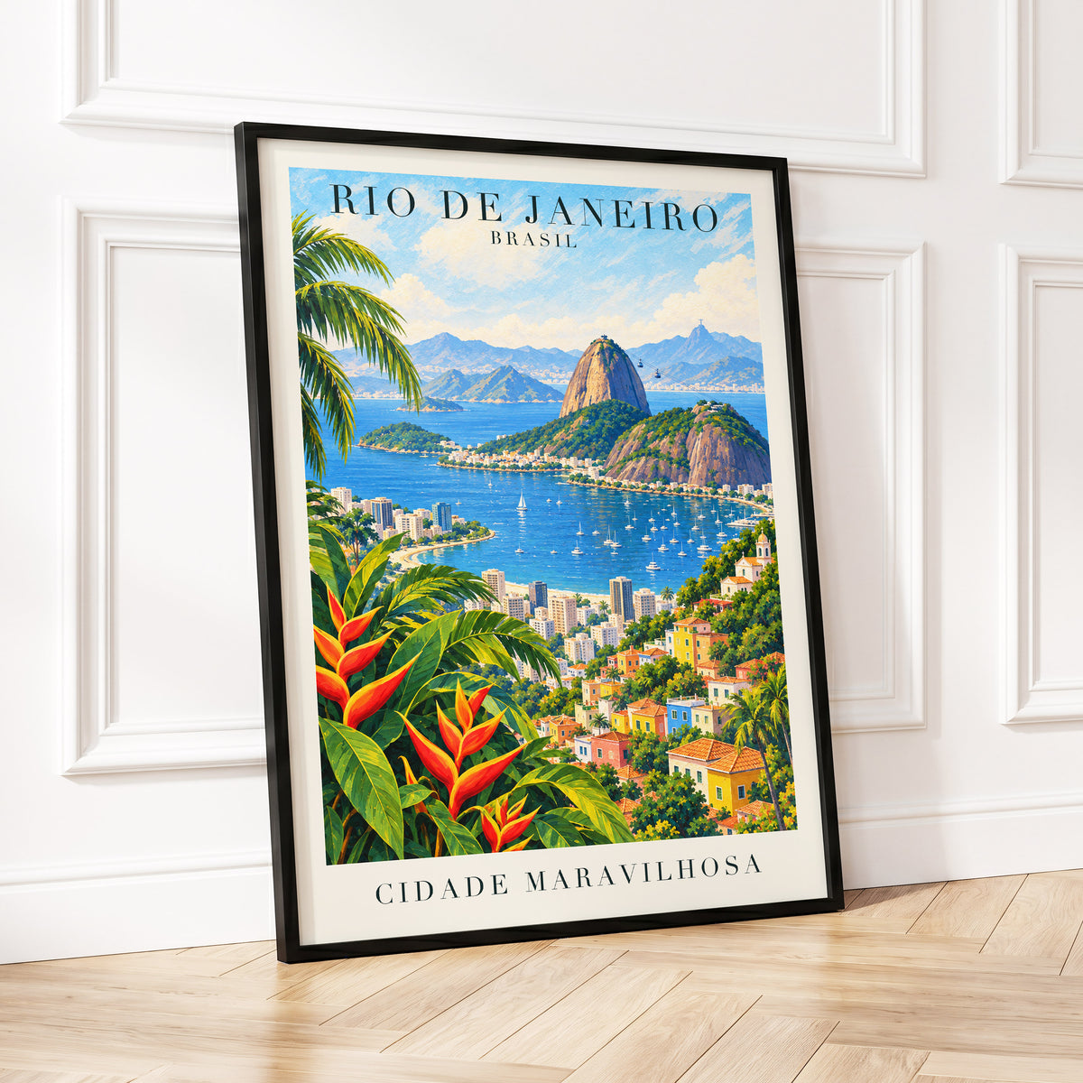 Rio in Full Colour, blue, green, beige nature wall art displayed in a styled interior, gallery view 2