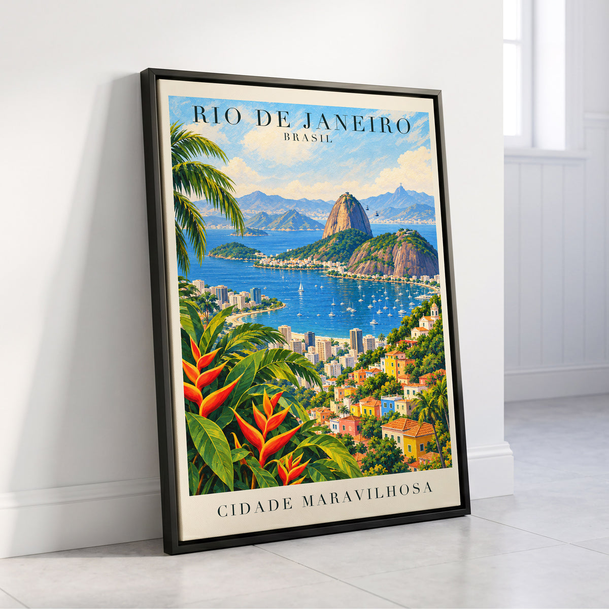 Rio in Full Colour, blue, green, beige nature wall art displayed in a styled interior, gallery view 4